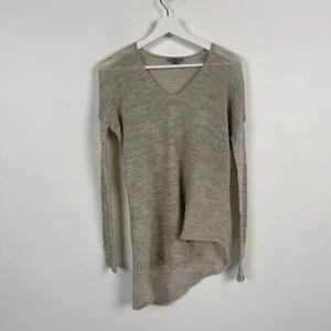Maglione HELMUT LANG 100% Alpaca asimmetrico donna S grigio semi trasparente scollo a V - Foto 1 di 10