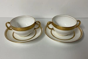 Tiffany Minton Bouillon Tasse mit Fuß & Untertasse Goldrand Made England 4 Stück - Bild 1 von 11