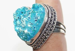 Titanium Druzy Heart Shape Gemstone Handmade Ring Jewelry Ring Size 7.2 Inches - Picture 1 of 3