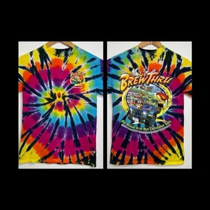 Brew Thru Outer Banks mehrfarbiges kurzärmliges T-Shirt Regenbogen Batik KEINE GRÖSSE - Bild 1 von 9