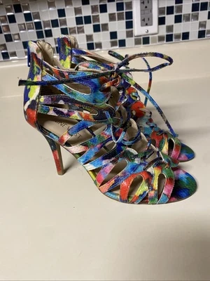 Sandalia Botín Nine West Ambrose Colorido Con Cordones Punta Abierta Talla 5.5 Serpiente Foto 1 de 4