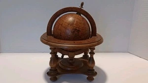 Vintage Old World Zodiac Italian Wooden World Table Top Globe Made in Italy 7" - Picture 1 of 5