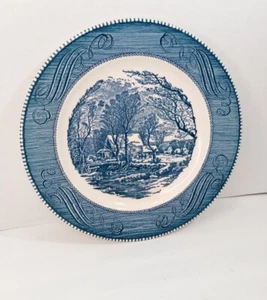 Currier & Ives Underglaze Print By Royal 10" Dinner Plate "Old Grist Mill" Blue - Picture 1 of 6