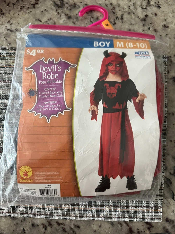 Disfraz de Halloween para niños BATA DEL DIABLO; Nuevo en paquete mediano 8-10; EE. UU. Foto 1 de 1