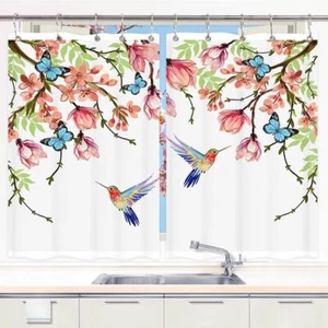 Cute Garden Birds Kitchen Curtains Window Drapes 2 Panel Set with Gliders Hooks - Picture 1 of 10