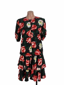 Perceptions Vintage 80er Blumen Rose Drop Waist Blouson Rüschen UNION MADE Kleid Gr. 8 - Bild 1 von 8