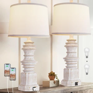 Table Lamps for Nightstand Set of 2, Bedside Lamp with Dual USB Charging Ports, - Picture 1 of 7