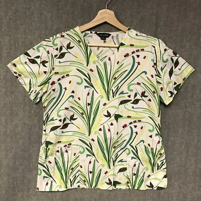 Zoe Chloe Scrub Top Womens Medium Green Ladybug V Neck Pockets - Image 1 of 4