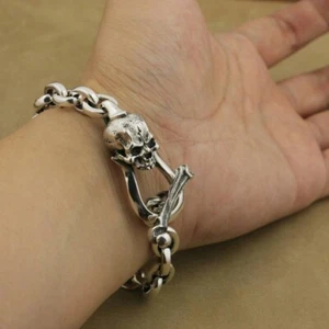Skull Bracelets 925 Sterling Silver Chain Mens Punk Gothic Jewelry TA42D BZ - Picture 1 of 20