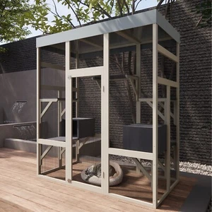70.1" H Outdoor Cat House Enclosure Catio Wooden Large Cage Pet with Platforms - Picture 1 of 11
