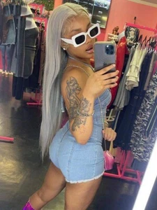 Women Short Dress Sexy Jumpsuit Denim Stretch Backless Solid Romper Jeans Outfit - Picture 1 of 36
