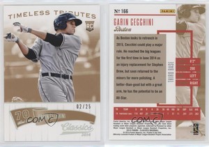 2014 Panini Classics Timeless Tributes Gold /25 Garin Cecchini #166 Rookie RC