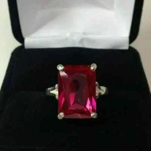 AAA 5.00 Ct Emerald Cut Ruby Wedding Engagement Ring 14K Solid White Gold - Picture 1 of 8