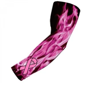 Pink Ribbon Breast Cancer Compression Baseball Football Arm Sleeve Flames - Picture 1 of 3