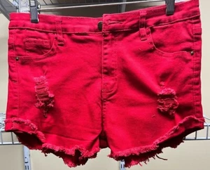 Shein Red Cut Off Jean Shorts Distressed Denim Daisy Dukes Size Large 8/10 New - Picture 1 of 9