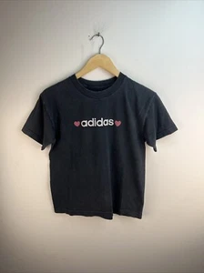 Adidas Baby Tee Shirt Youth Medium Black S/S Heart Urban Unisex A25 - Picture 1 of 9