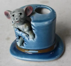 Mouse Figurine Coming Out Of A Hat Pencil Holder Ceramic Hand Painted Unmarked - - Picture 1 of 1