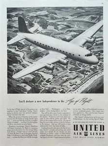 1944 United Air Lines Vintage Ad You'll declare a new independence - Picture 1 of 1