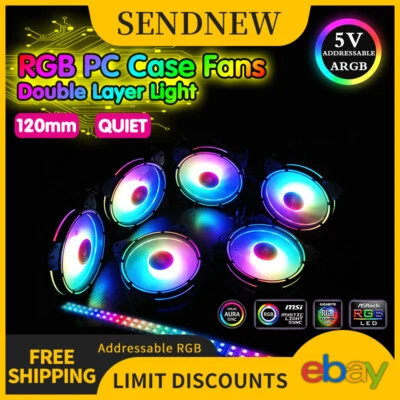 RGB Computer Case Fan PC Cooling 120mm Sync LED Quiet with 1 Remote Control 12V - Image 1 of 4