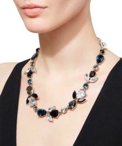 890$ OSCAR DE LA RENTA Grey Blue Clear Teardrop Crystal-embellished Necklace - Picture 1 of 4