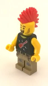 Punk Rocker Biker Dude Typ Roadie LEGO® MOC Roter Irokesenschnitt Minifigur Neu - Bild 1 von 6