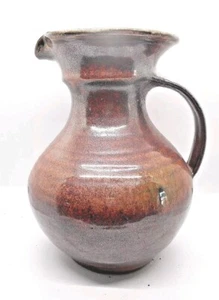 Brown Glazed Vintage Stoneware Pitcher 9.5" Tall 4.25 lbs. - Picture 1 of 4