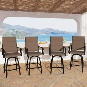 Outdoor Padded Swivel Bar Stools With Arms Set of 4 Patio Bar Height Chairs - Picture 1 of 9
