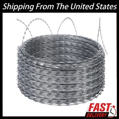 500 FT Razor Barbed Wire Galvanized Steel Wire for Garden Fence 50 FT Per Roll - Image 1 of 4