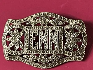 Coro Art Deco Mid Century Marcasite Silvertone Brooch Pin Corsage Monogram EMM - Picture 1 of 8
