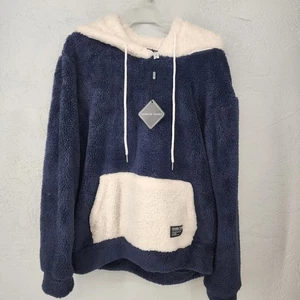 Marineblau Creme Fleece Flauschig Warm Pullover Hoodie Sweatshirt Größe Medium Neu mit Etikett - Bild 1 von 4