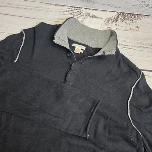 Carbon 2 Cobalt Sweater Mens Large Black Henley Cotton Cashmere Blend 1/4 Button - Picture 1 of 9