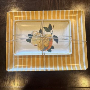 Target Threshold Yellow Lemon Melamine Tray Platter Set Stripes & Fruit Tree - Picture 1 of 10