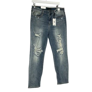 NWT Judy Blue Mid Rise Boyfriend Fit Paint Splattered Distressed Denim Jeans 32 - Picture 1 of 9