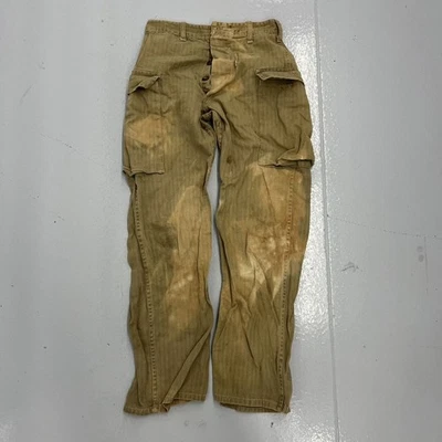 Vintage WW2 Military HBT Army Fatigue Cargo Pants 24x27 1940s True Vintage - Image 1 of 4
