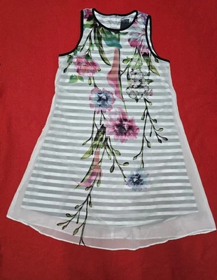 Vestido Gabby Skye Talla 10 Medio Mujer Sin Mangas Negro Blanco Rayas Floral Superposición Foto 1 de 4