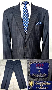 Brooks Brothers 1818 Madison Fit Wool Suit SaxXon Cloth Gray Striped 50R/L USA - Picture 1 of 23