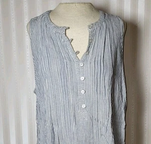Sonoma Sz PXXL Blue Striped Dress Sleeveless Linen Blend Pintuck Prairie Beach - Picture 1 of 9