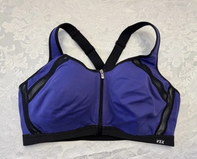 Victoria’s Secret VSX Sports Bra 38DD Knockout Front Close Purple Black - Image 1 of 4