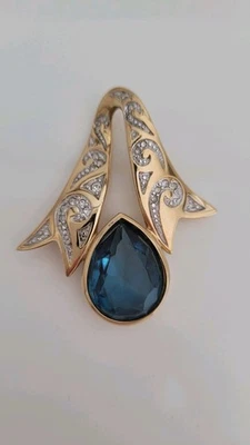 Edler Pierre Lang Anhänger, gold, blauer Stein, Tropfenform, weisse Zirkonia - Bild 1 von 4