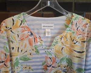 Alfred Dunner Top geblümt und Ombré gestreift verziert V-Ausschnitt, Seitenschlitze Gr. XL - Bild 1 von 11