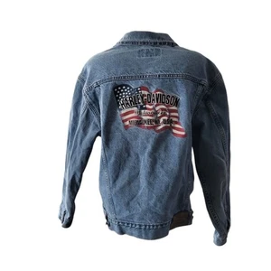 Vintage Harley Davidson Denim Trucker Motorcycle Jacket Size Med. Blue Jean Mens - Picture 1 of 14