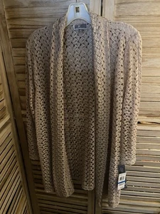 JM Collection Open Front Crochet Cardigan, Light Golden Color Women's Size XL - Picture 1 of 3