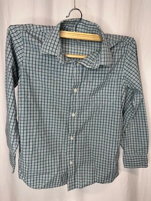Antiguo azul marino/verde azulado/blanco a cuadros manga larga abotonada niños grande (10-12) Foto 1 de 4