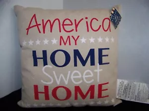American Flag Needle Point Small Decorative Pillow With Brushed Velvet - Picture 1 of 3