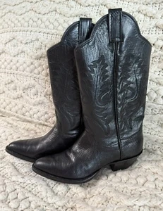Panhandle Slim Black Leather Embroidered Exotic Western Boots Women Size 5 1/2 B - Picture 1 of 16