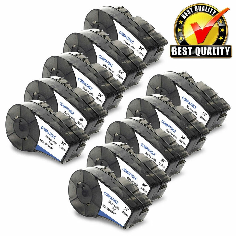 LABLEKINGDOM 10PCS For Brady BMP21 Label Cartridge M21-750-595-WT Black/White Vinyl 3/4" x21'