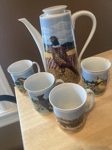 Napa Valley Sara Barnes Coffee/Tea Pot set w/ mugs Pheasant - Autumn - Picture 1 of 15