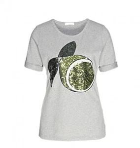 Sem per Lei Shirt in grau mit Pailettenmotiv bestickt, Zitrone, Größe 42 - Bild 1 von 9