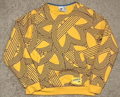 Adidas Original Athletic Club AOP Sweatshirt Large Yellow Black HT7462 Rare - Image 1 of 4