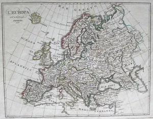 1819 Bartolomeo Borghi Karte Karte Geographie Original Europa - Bild 1 von 2